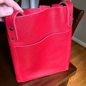 NWOT Great Brown Small Red Leather Tote